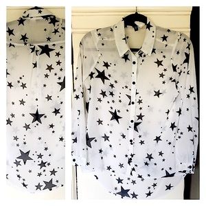 🦩H&M Black & White Star Button Down Sheer Shirt